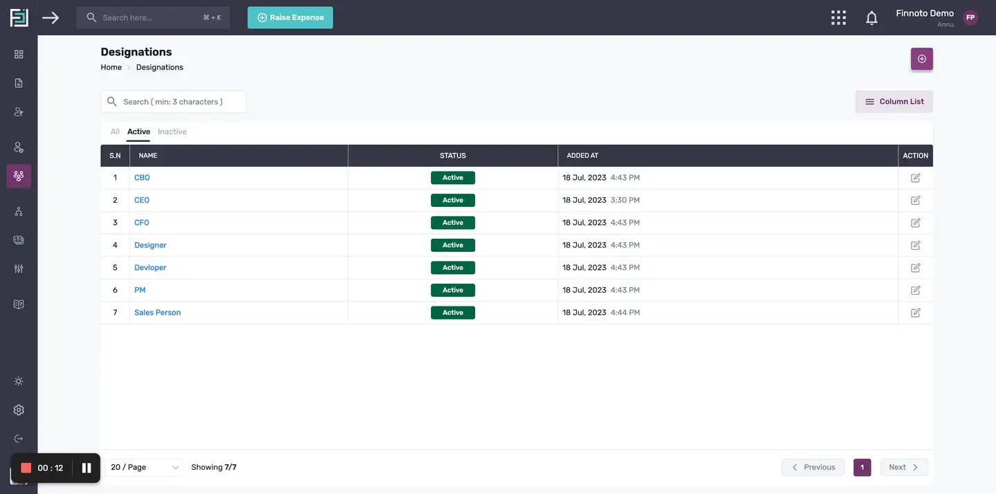 Locate "+Add Designation" button: Click on the "+Add Designation" button to open the designation creation form.