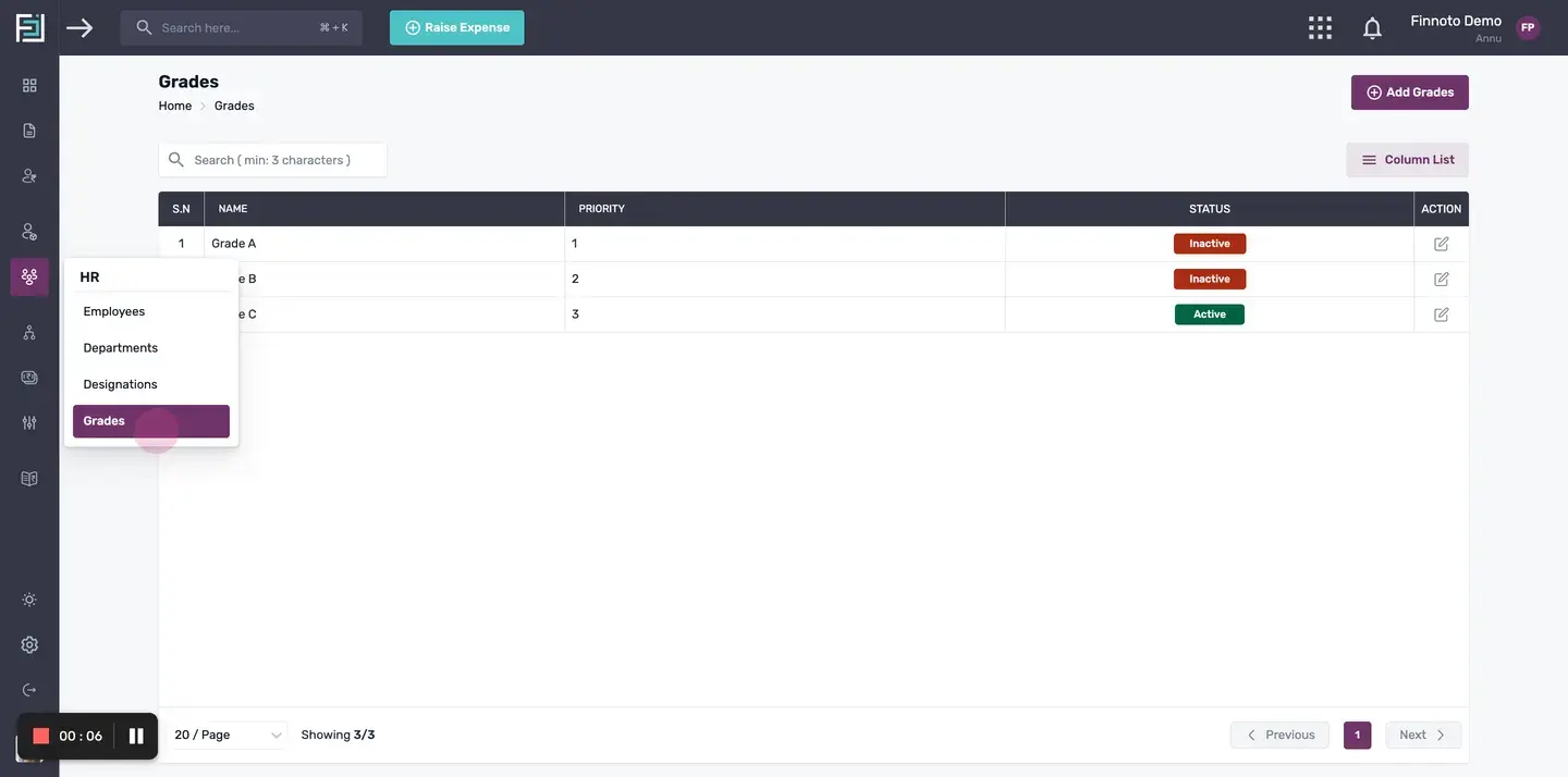 To begin, navigate to the HR menu and select "Grades". OR Alternately,Click on "Add Grade" from the Quick Start menu.