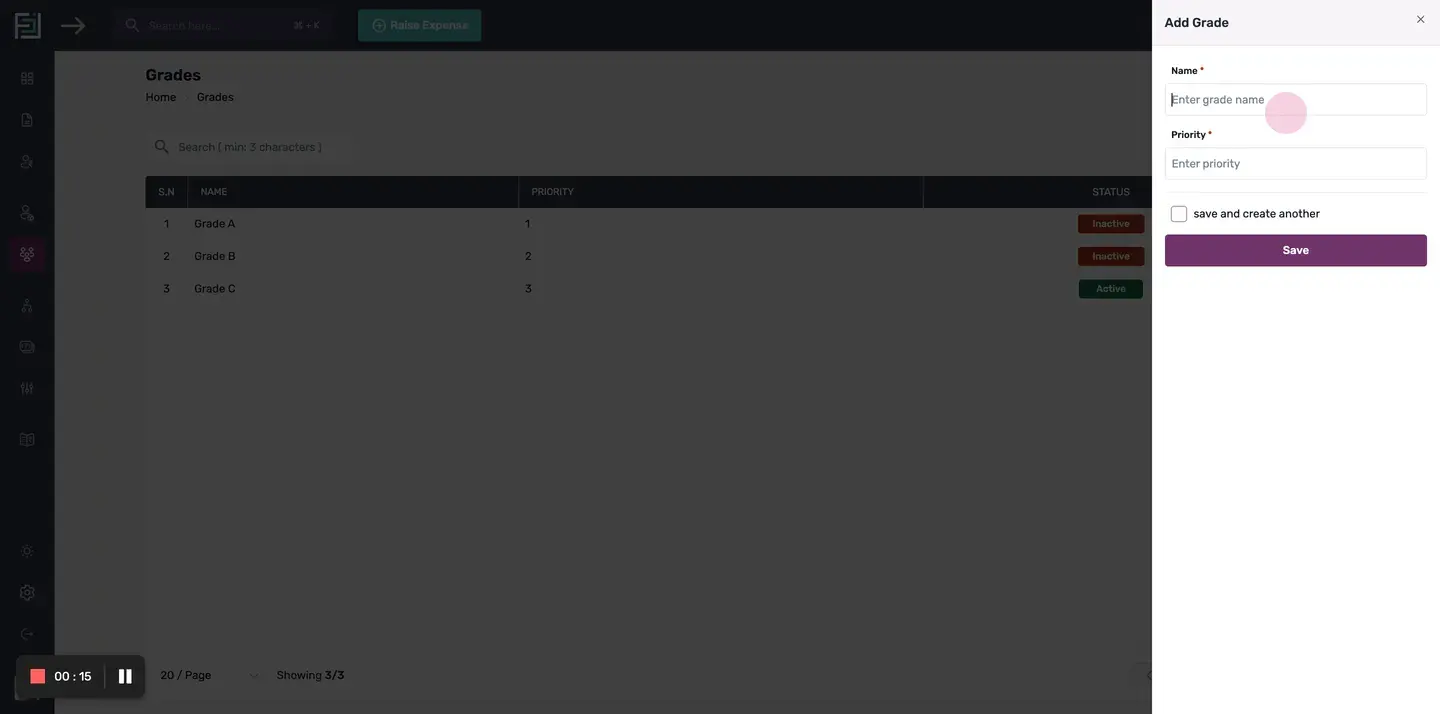 In the following page, enter the name or title of the grade in the provided field.