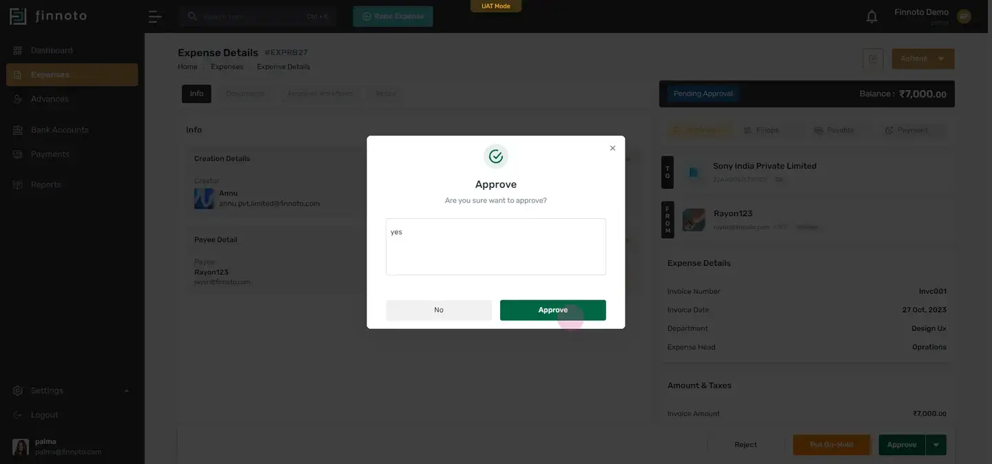 So once you will click on the approve button, it will this window pops up and it wants, that we have to enter the commen