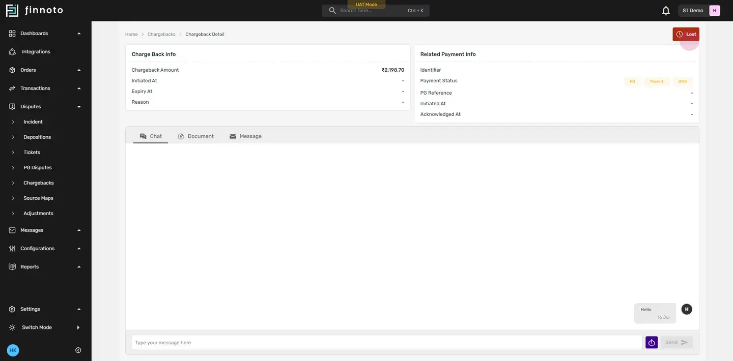 Handle chargebacks by accessing a detailed page providing information on the chargeback, the related payment info, and t