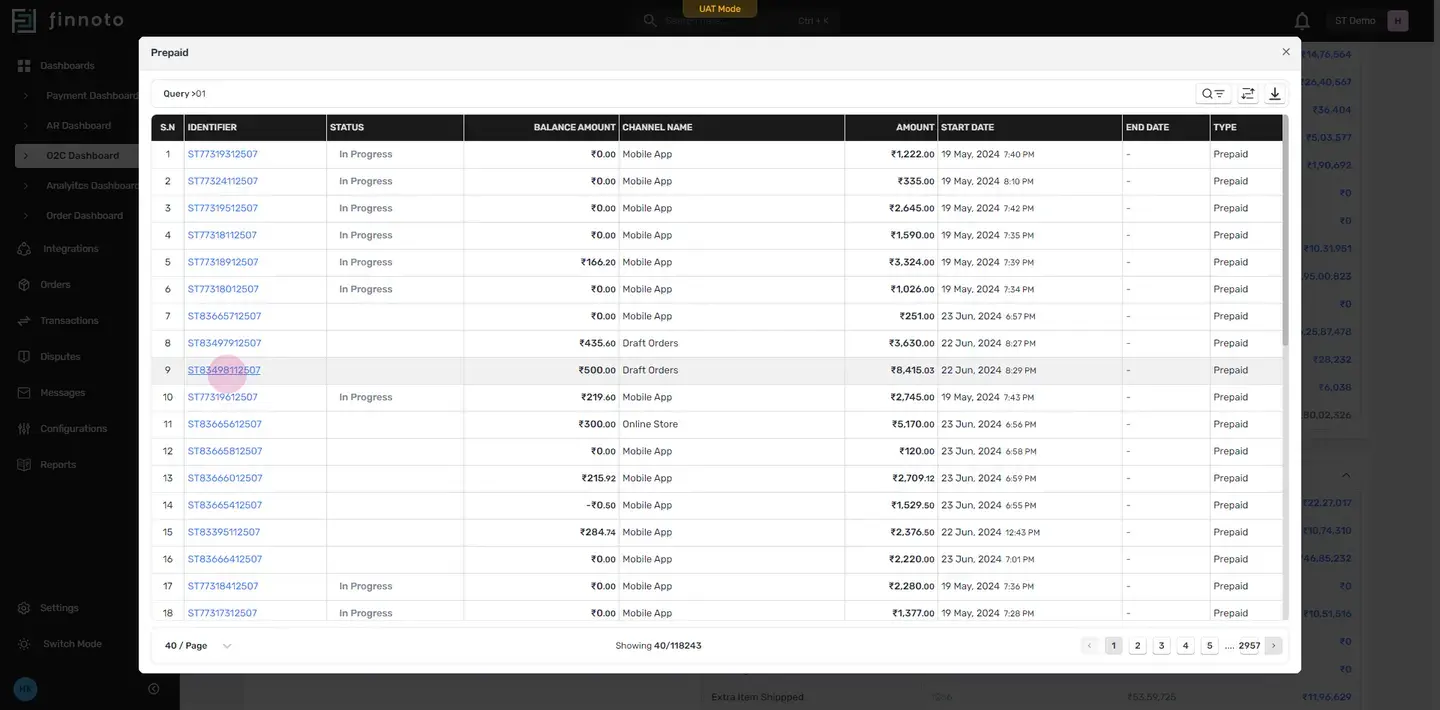 From the Prepaid Reconciled Order listing page now select any order identifier.