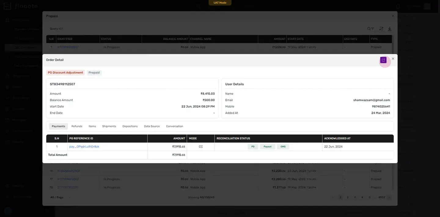 Now you will be directed to the modal window where the order details are provided in brief. To navigate to the main deta