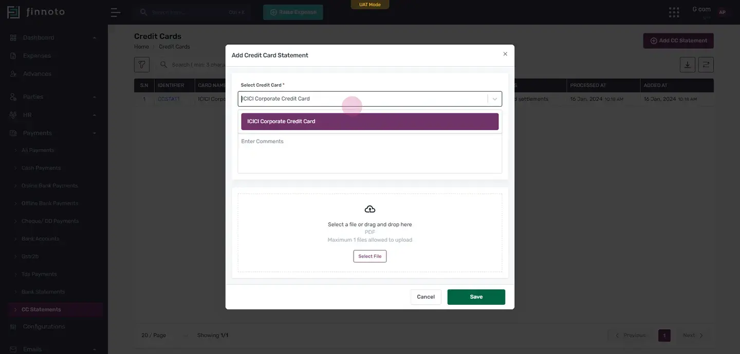 In the form that appears, select 'credit card'.