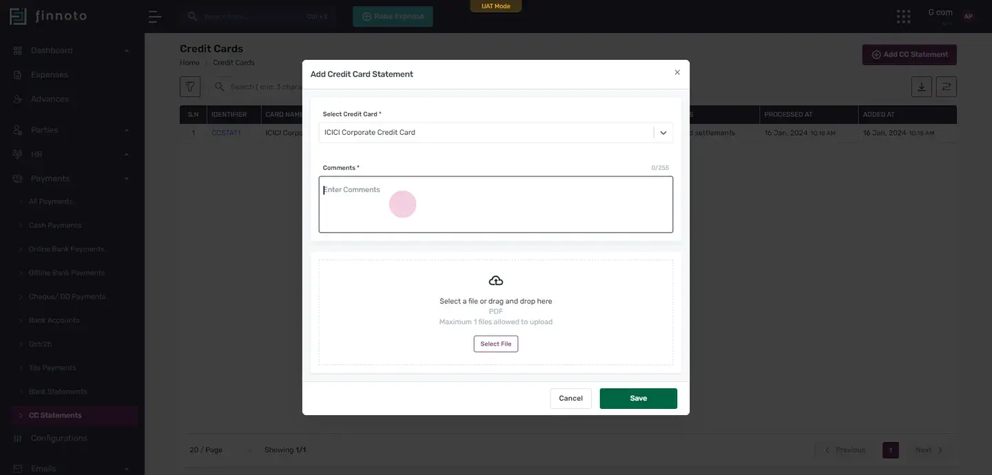 In the form that appears, select 'credit card'.