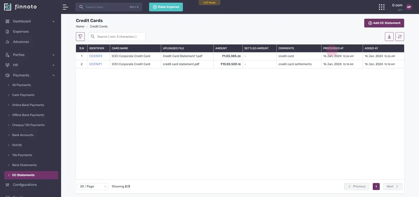 In the overview, you can see the amount, comments and other details.