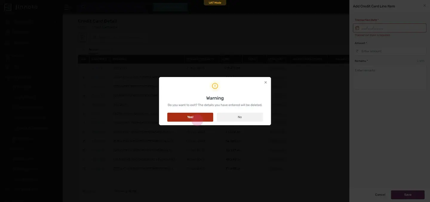 By entering the transaction date, amount, and a remark, you can add the missing line item.