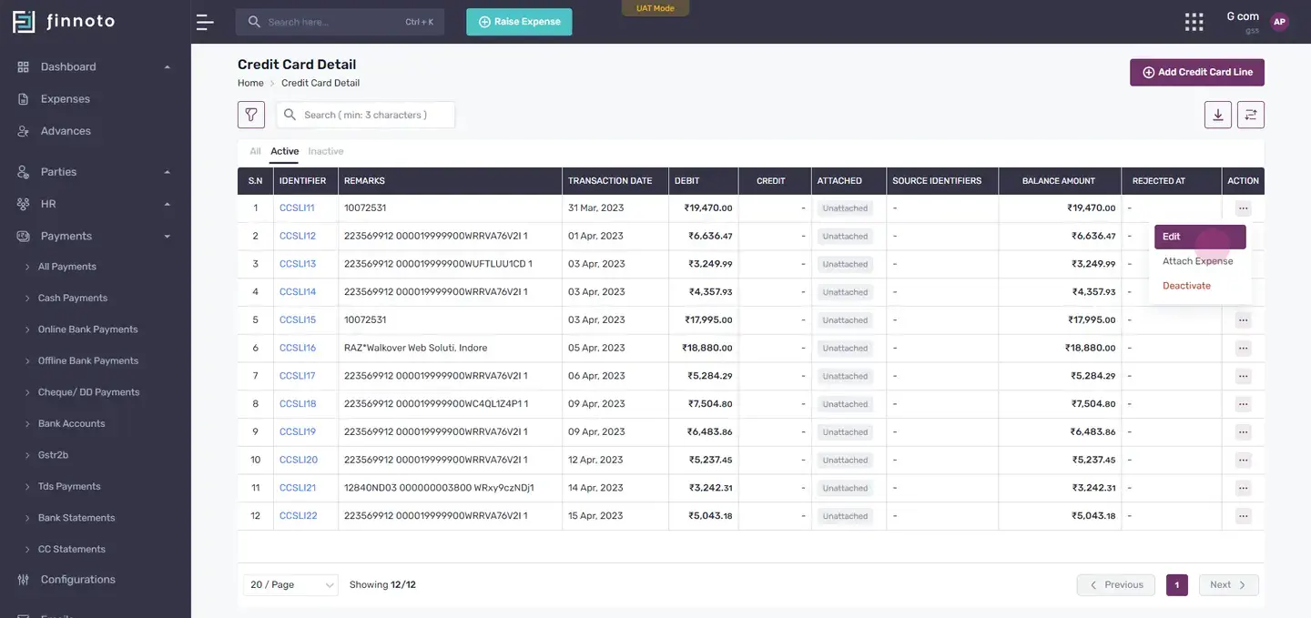 For each identifier, you will find three options in the actions menu: edit, deactivate, and restore.