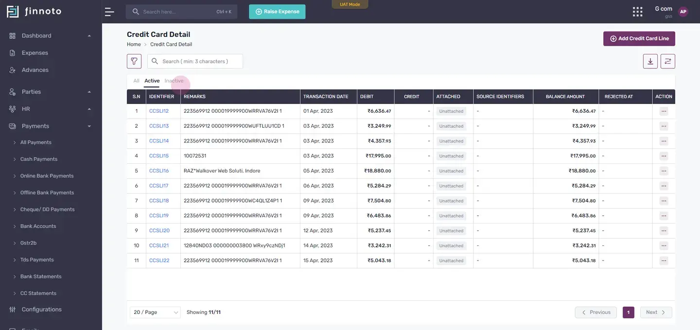 To deactivate a line item, click on the 'deactivate' option. This will move the line item to the 'inactive' tab.