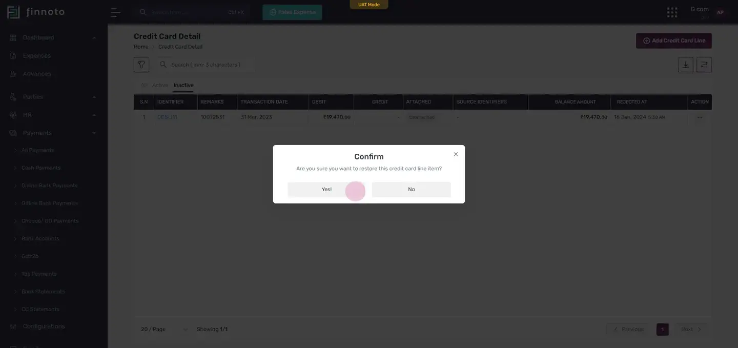 To reactivate a deactivated line item, click on 'actions' and then 'restore'.