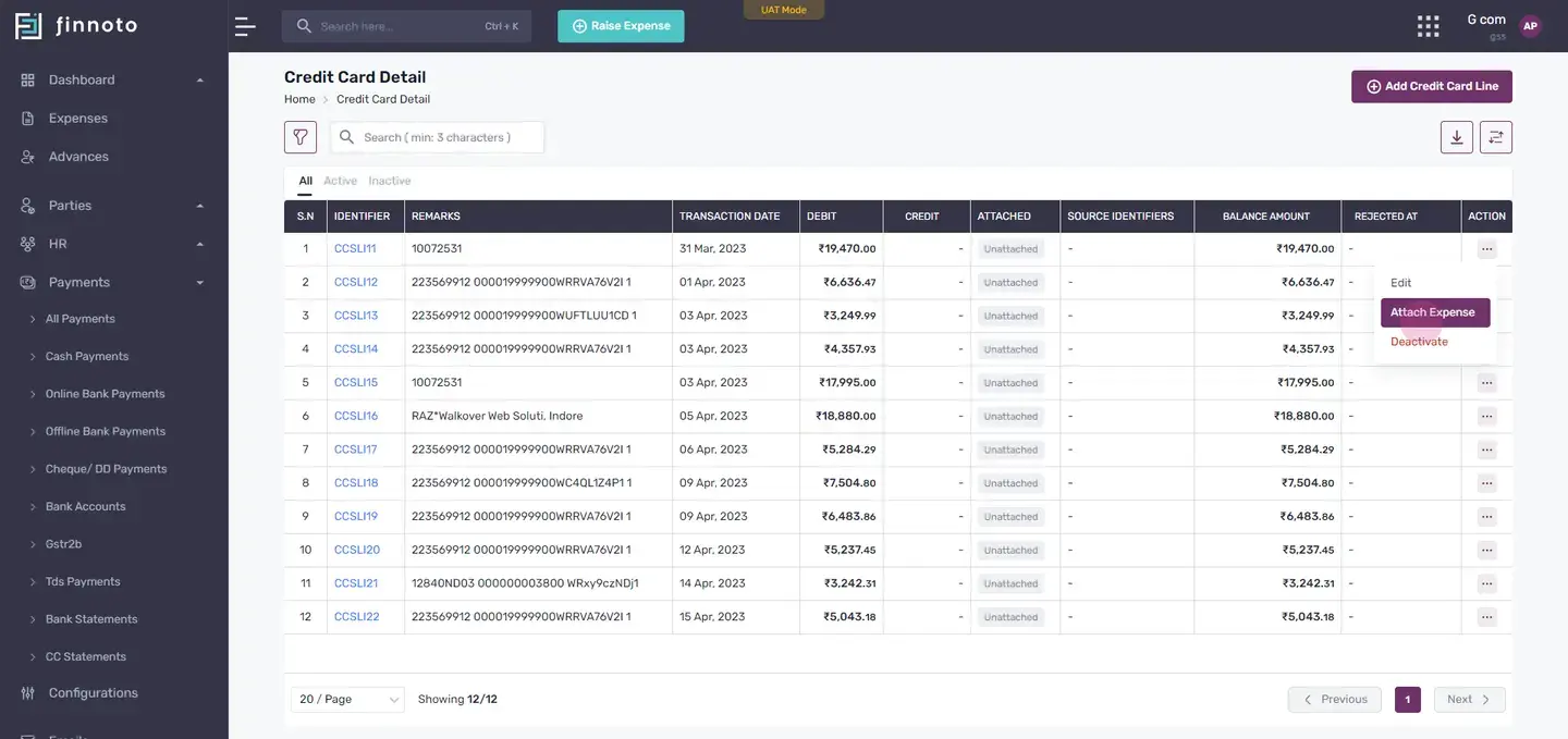 To attach an expense, click on 'attach expense'.
