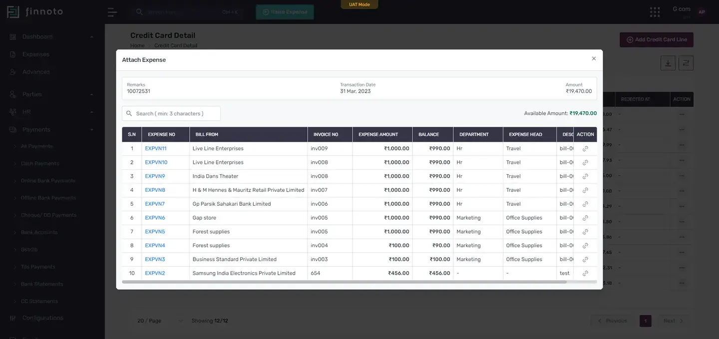 Once attached, the expense details will appear. For more information on a particular expense, click on its icon to be re