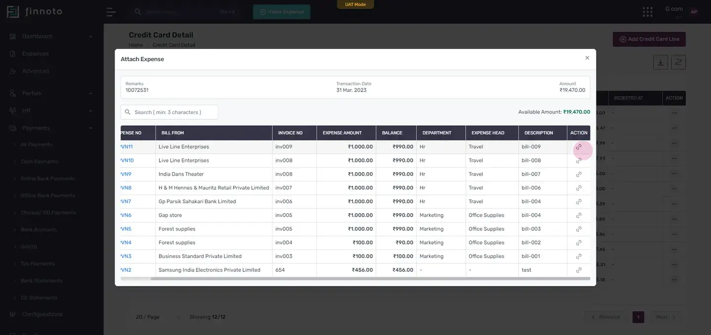 Once attached, the expense details will appear. For more information on a particular expense, click on its icon to be re