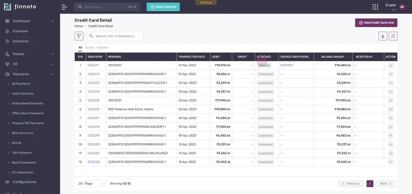 Clicking on the identifier will redirect you to the expense details.