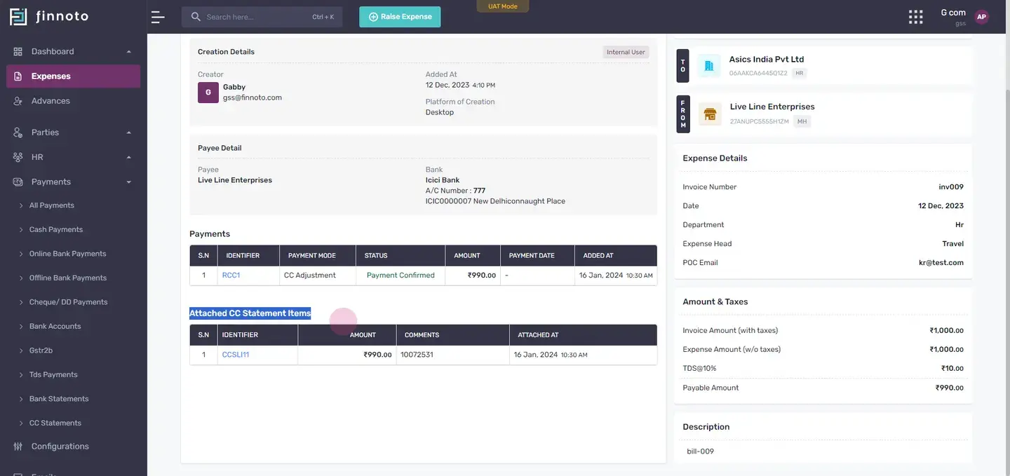 If you wish to detach an expense, click on the 'actions' button and then 'detach expense'.