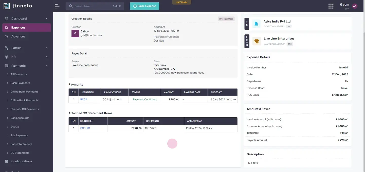 If you wish to detach an expense, click on the 'actions' button and then 'detach expense'.