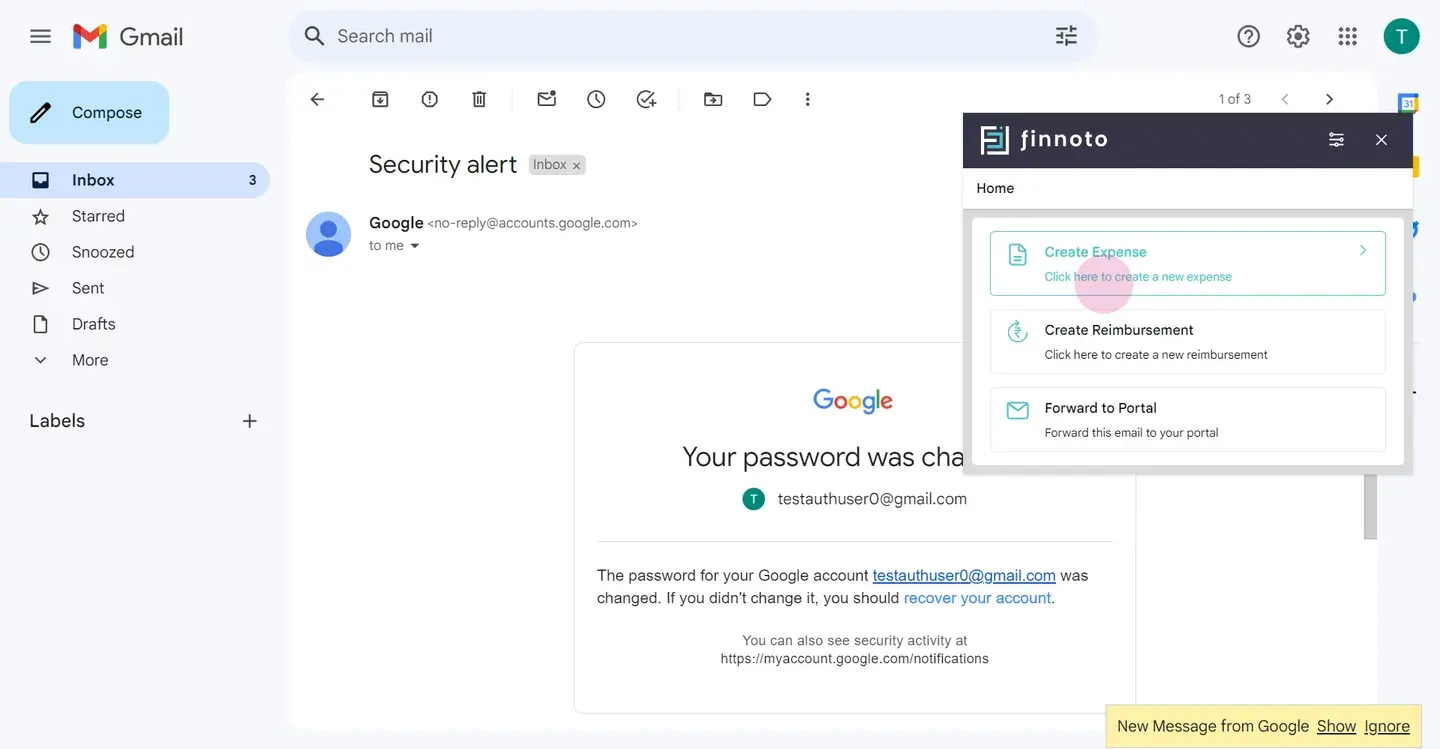 Now choose from the available option, creating an expense, create reimbursement, and you can also forward this email to 