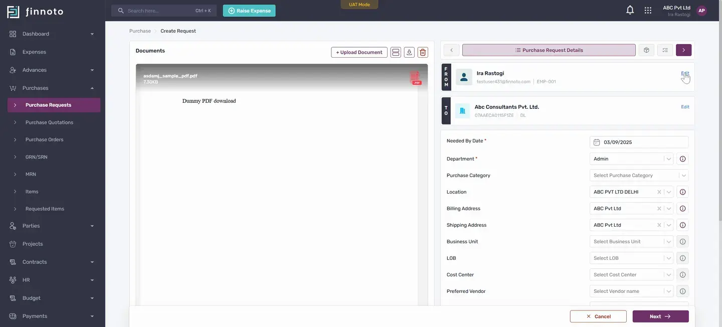 If you are an AP user you will get a option to edit the from field. But if you are a regular employee, your name will be