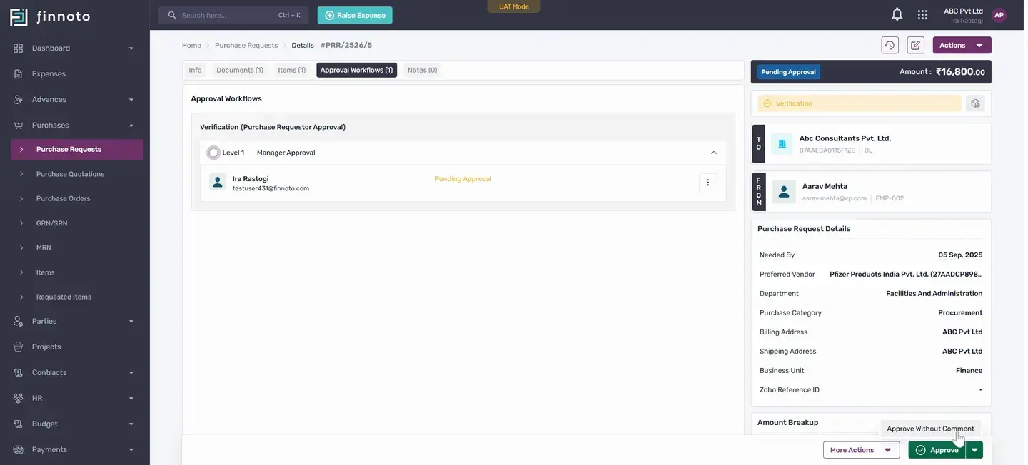 So here you can see the approval workflow is in a pending approval state because it's required the approval of this part