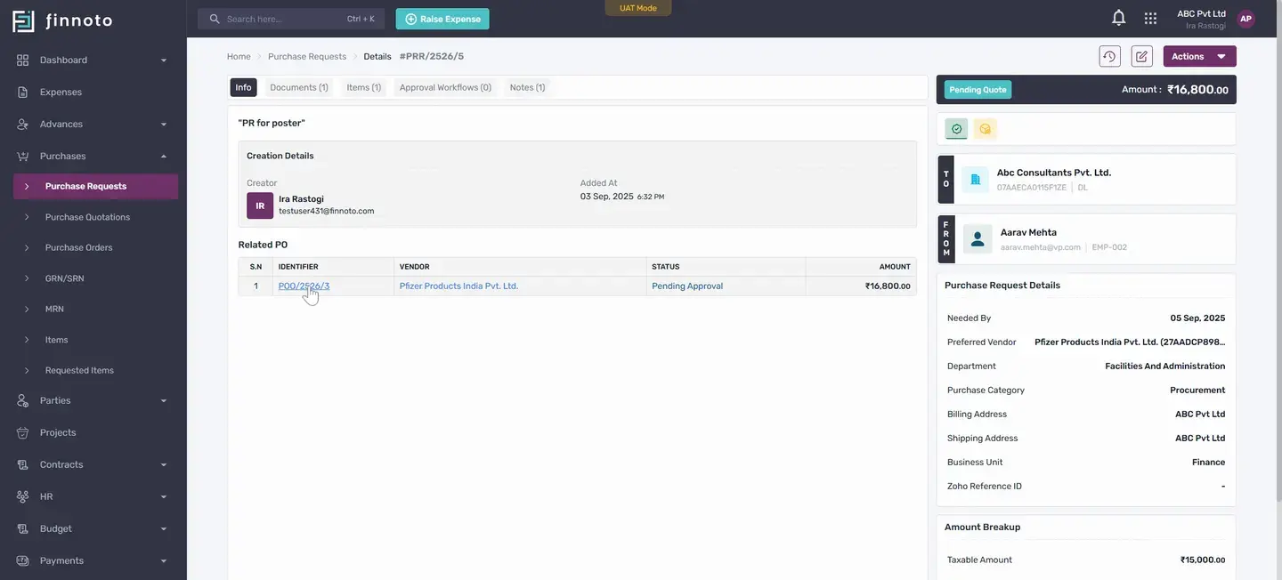 And if in the PR the same related PO is coming and on clicking over it you will be navigating to the po.