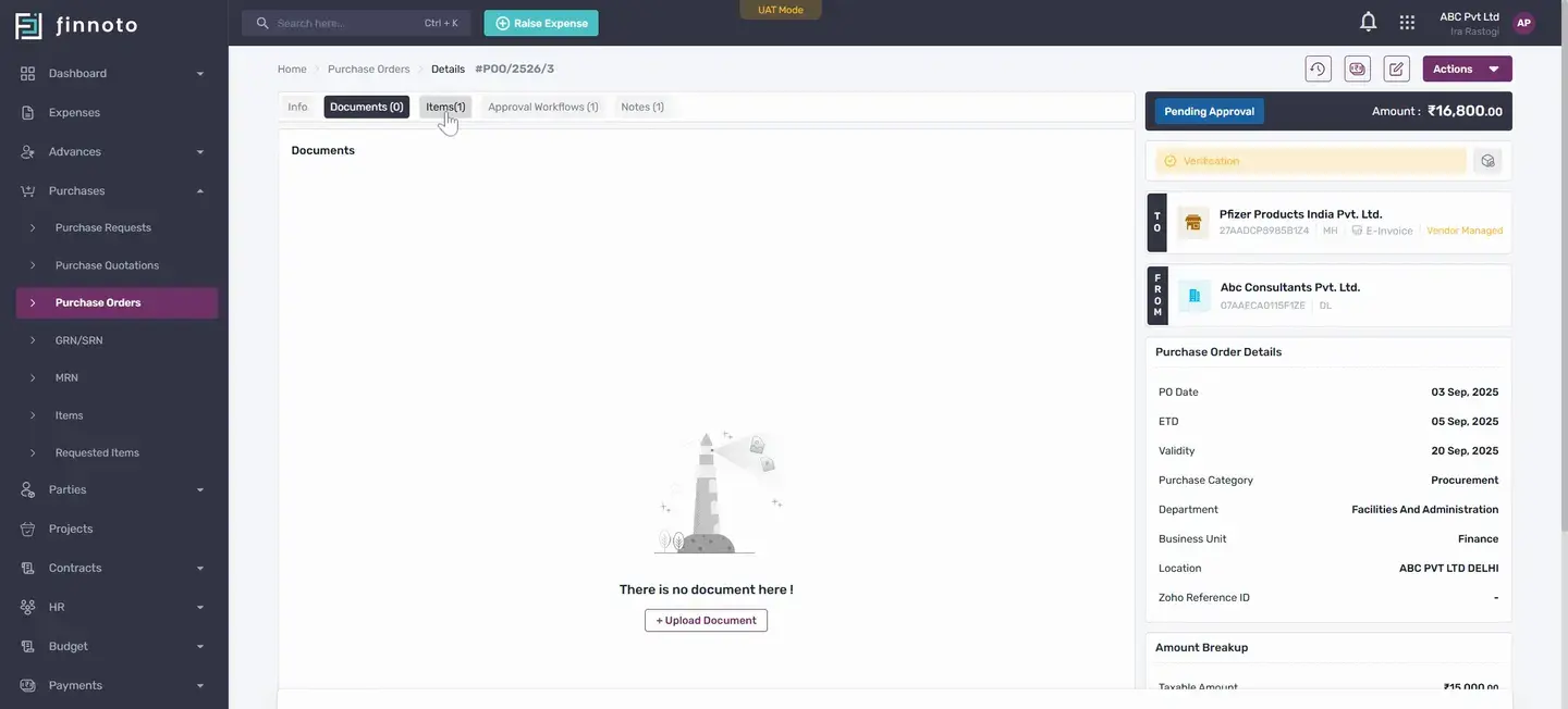 Create a purchase request and generate a purchase order