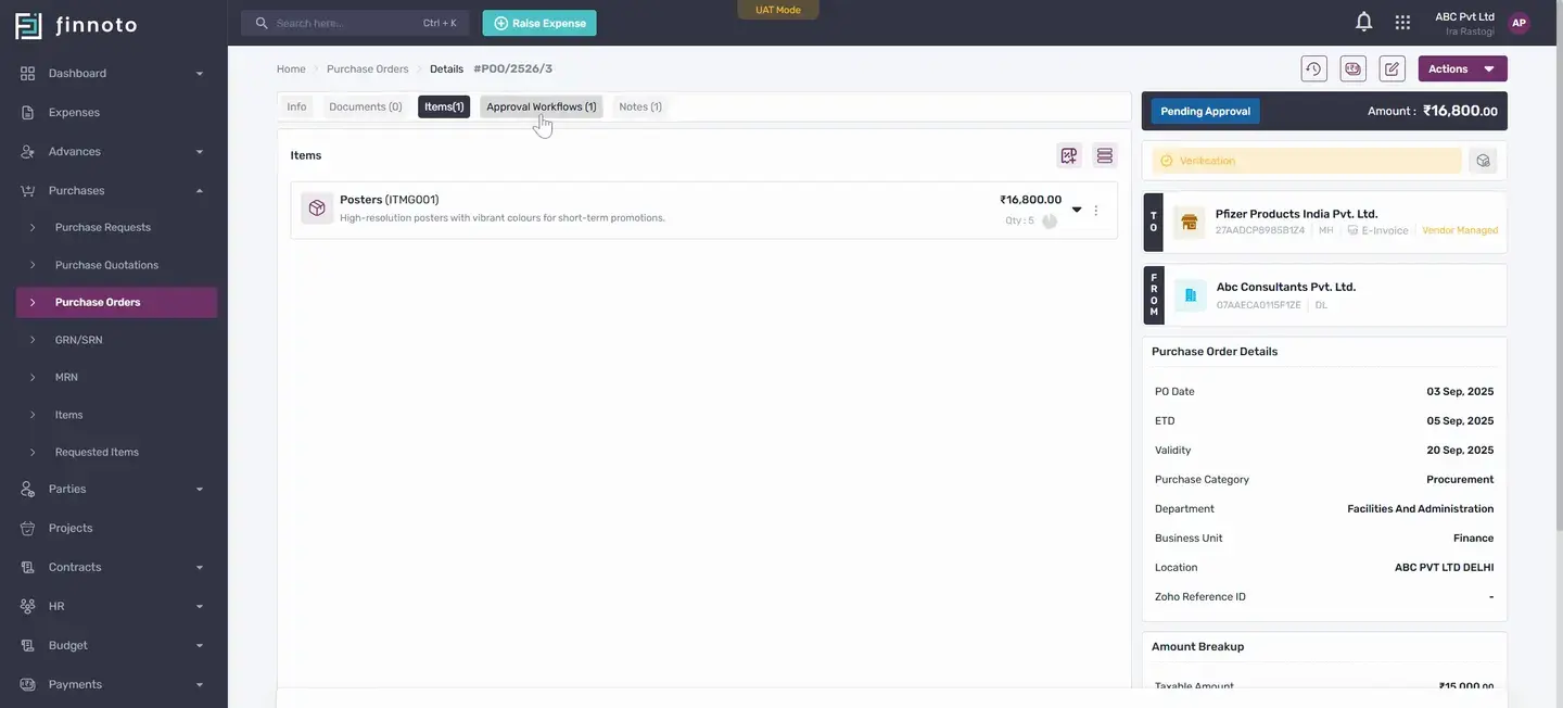 Create a purchase request and generate a purchase order