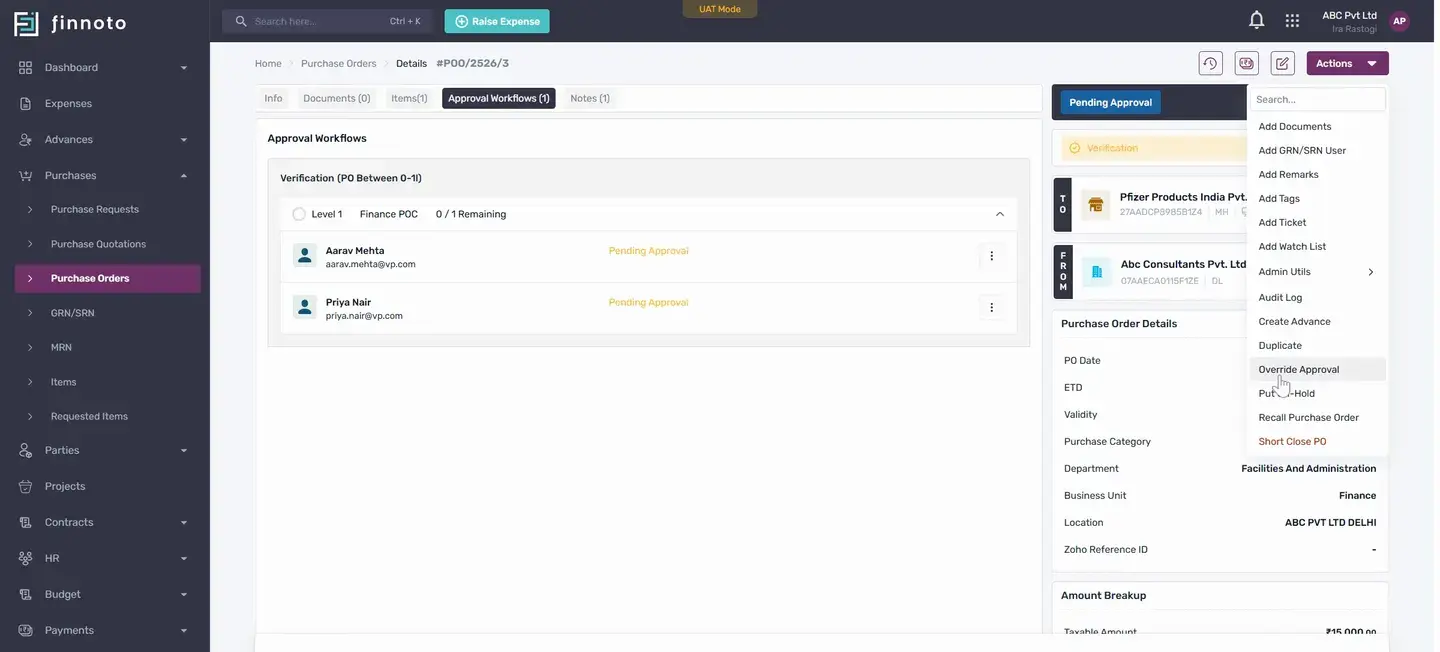 Create a purchase request and generate a purchase order