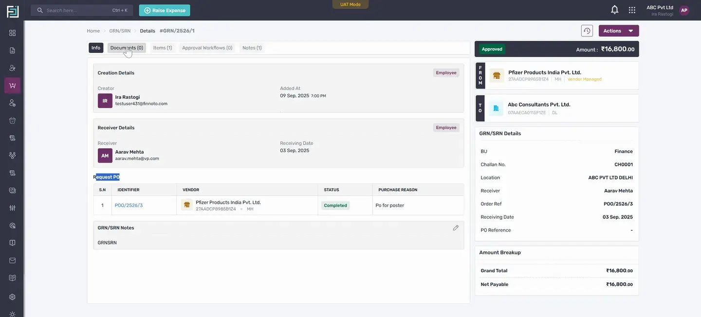 In the Info tab, you'll see the requested PO, the related PO, and the PO status changed to completed after the generatio