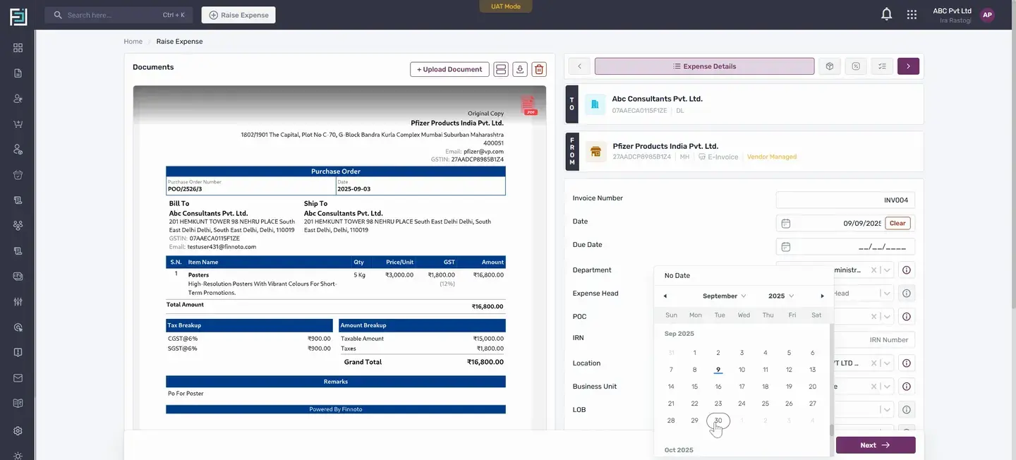 Add the invoice number and enter the due date