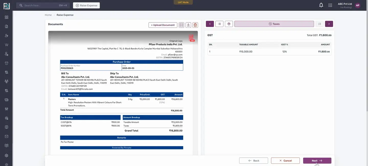 In the summary, you'll see other details mentioned during the creation of the expense.