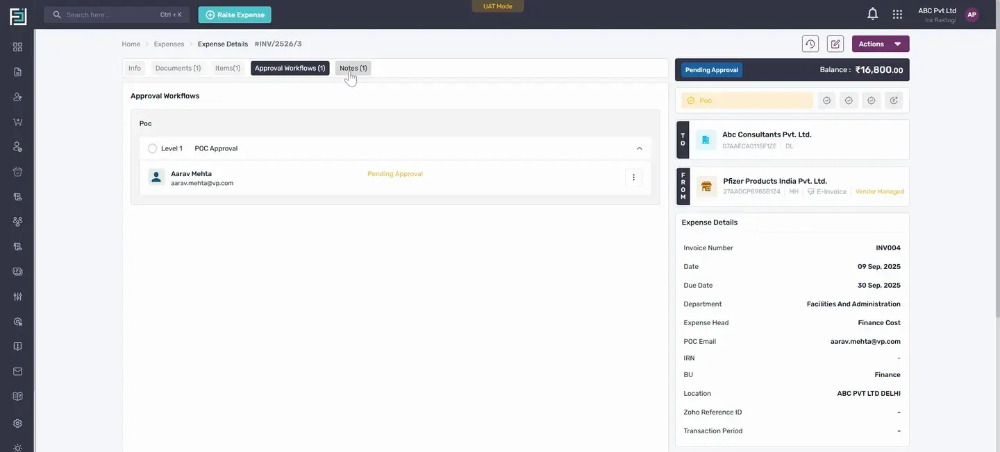 If there's an approval workflow set for the invoice approval, it will appear here.