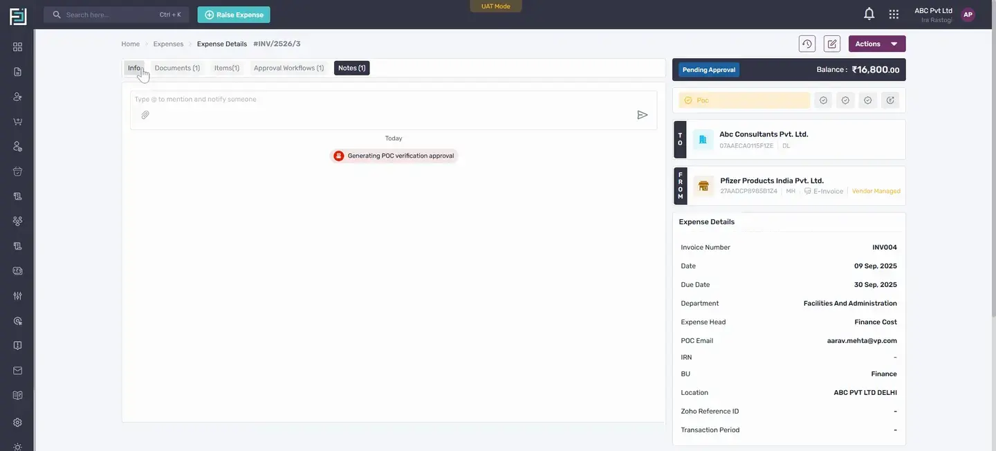Under notes, you'll see the approval workflow that has been generated.