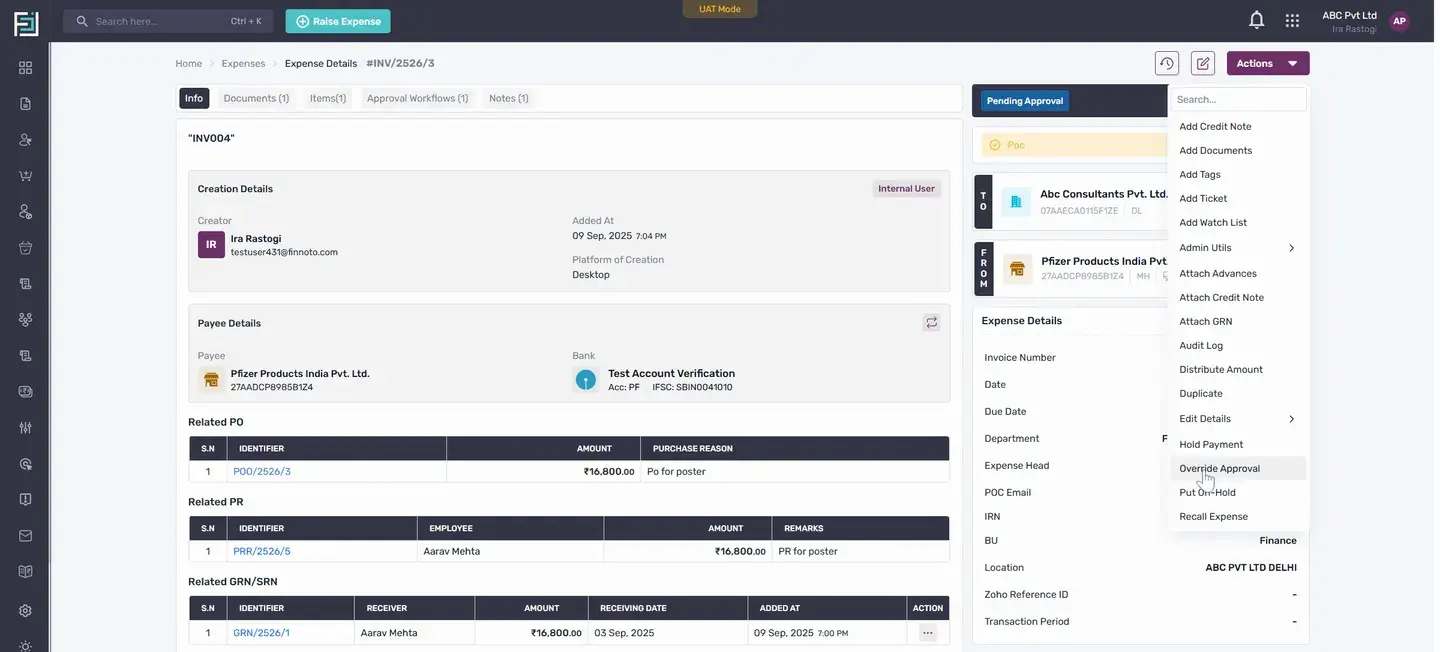 Once approved, you get the option to record payment.