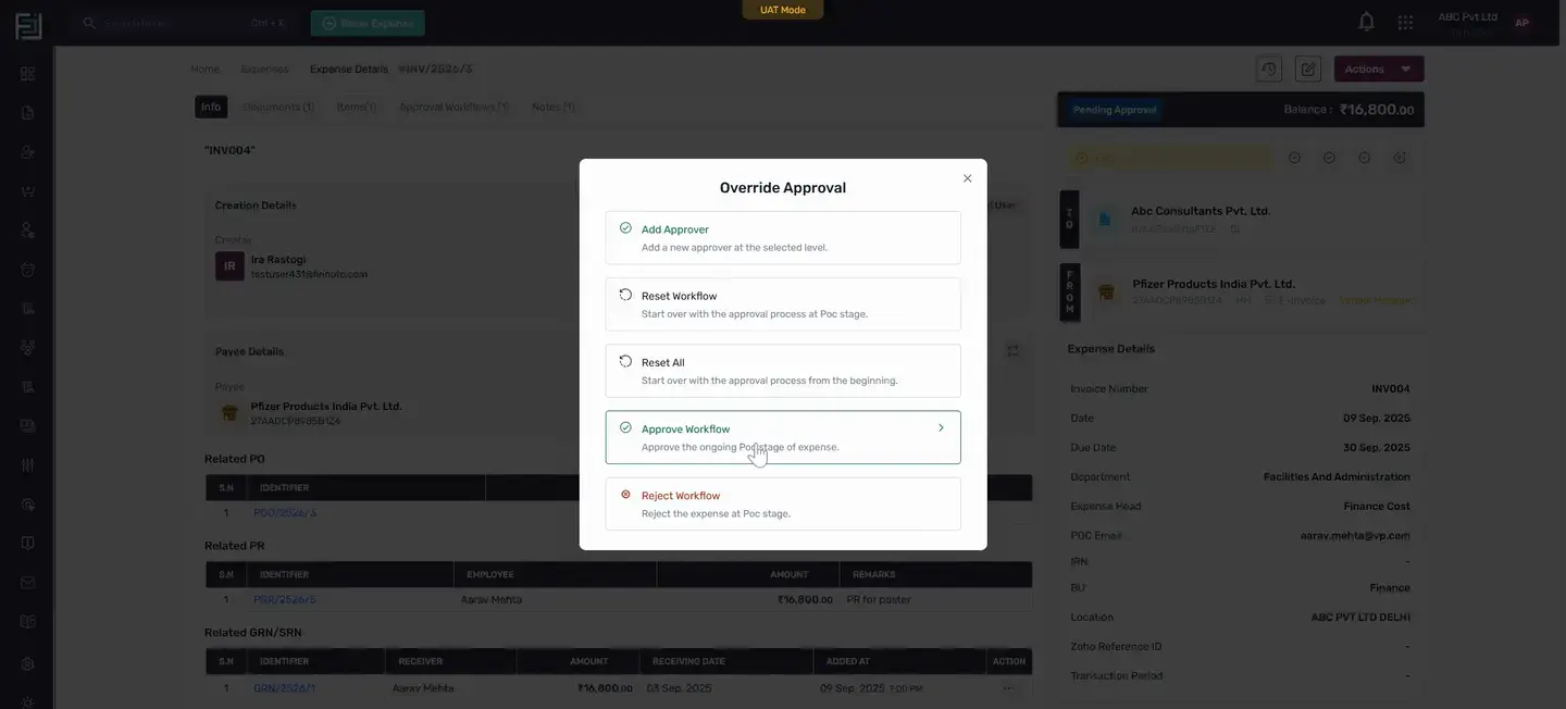 Once approved, you get the option to record payment.