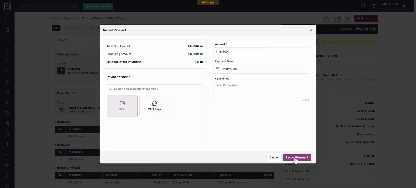 After recording the payment, the whole process is completed.