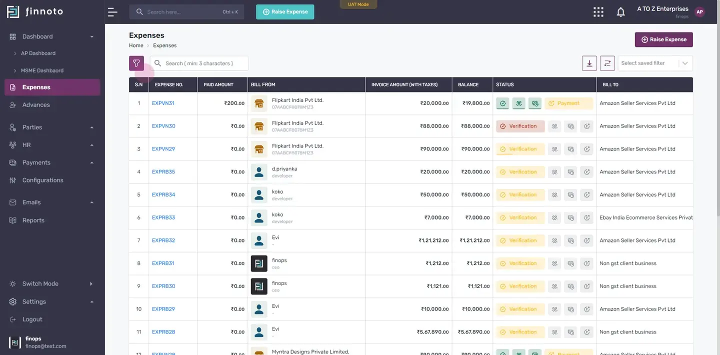 Expenses list