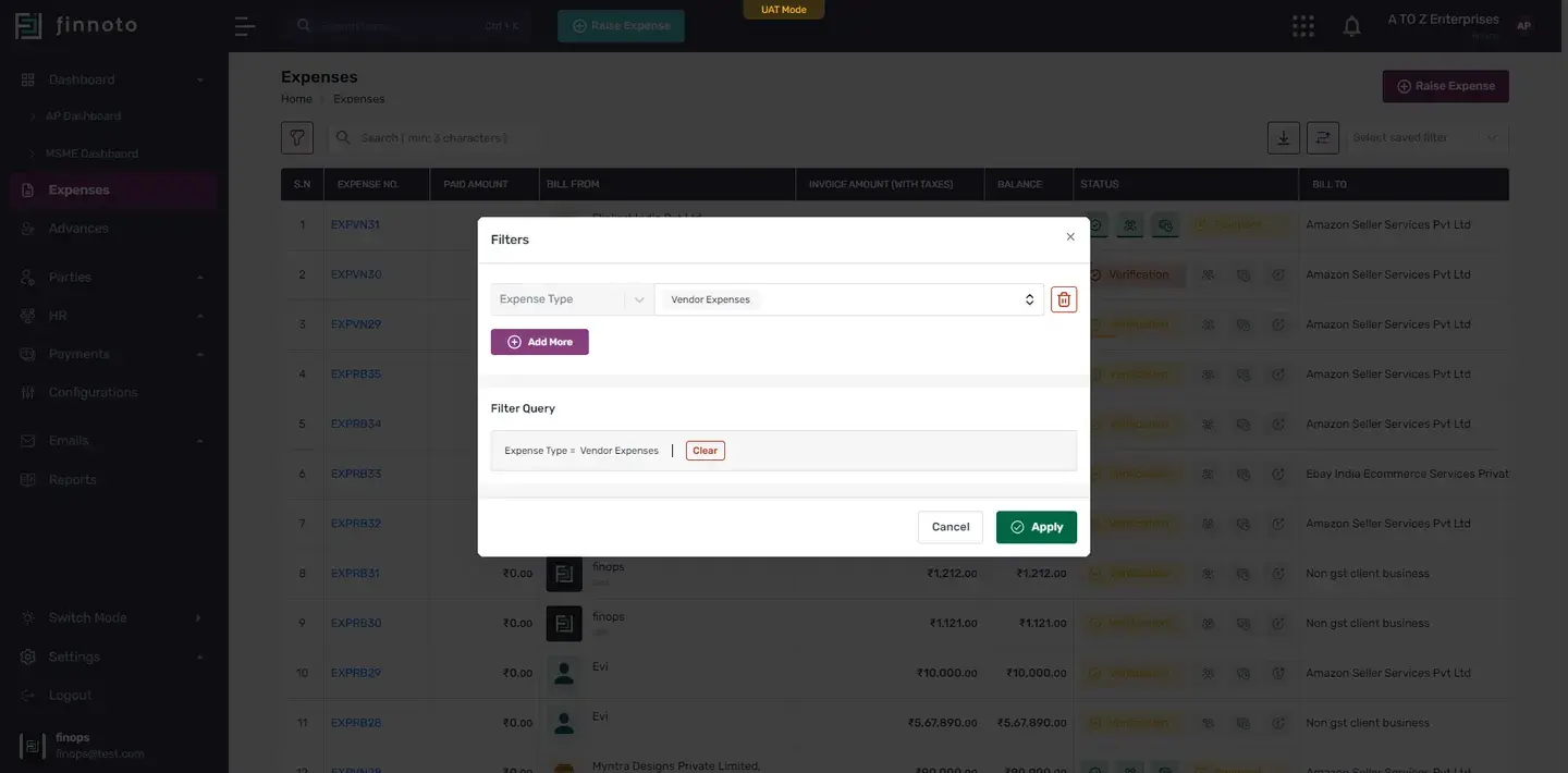 Click the "Add More" button to add additional filters if required..