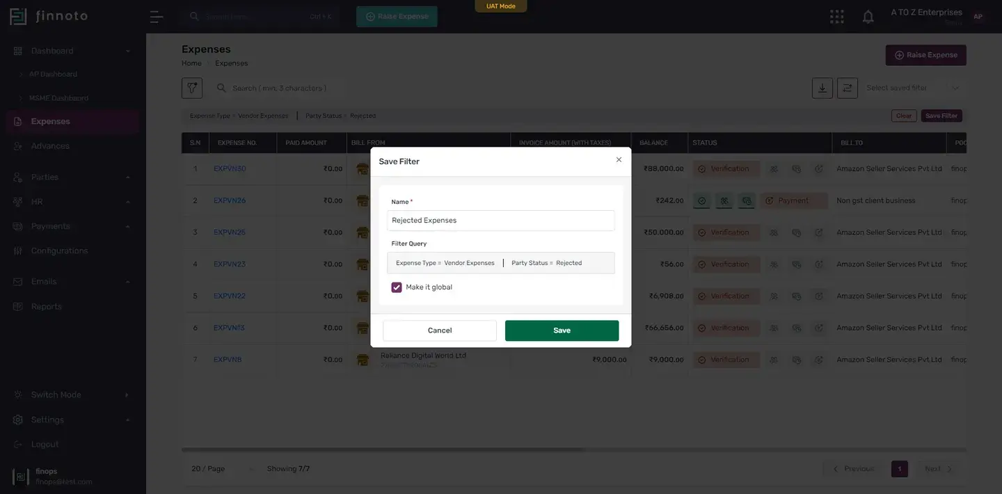 Select the check box of "Make It Global" if required. Making this global will allows all your employees to use this filt
