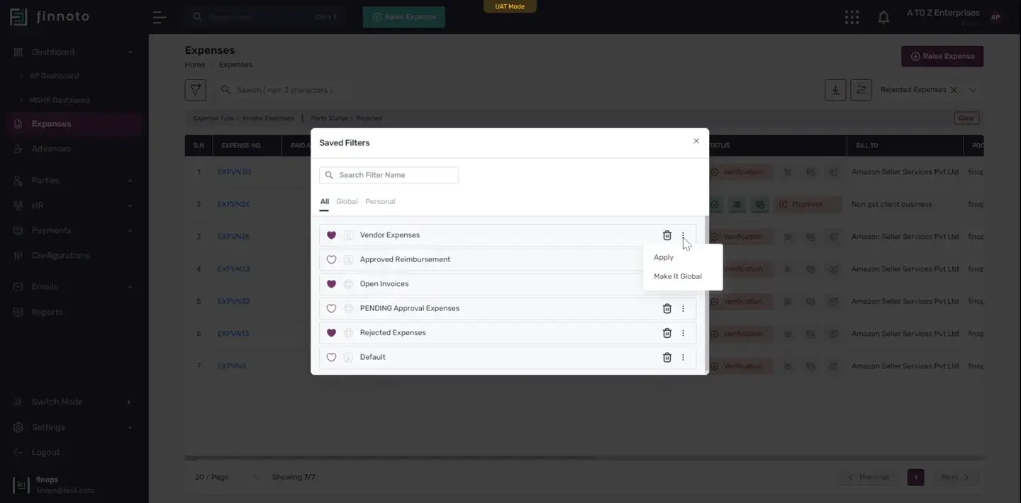 Under the 'global' tab you can view all your globally applied filters. And under the 'personal' tab you can view all you (2 of 3)