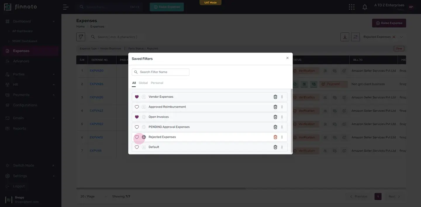 Under the 'global' tab you can view all your globally applied filters. And under the 'personal' tab you can view all you (3 of 3)