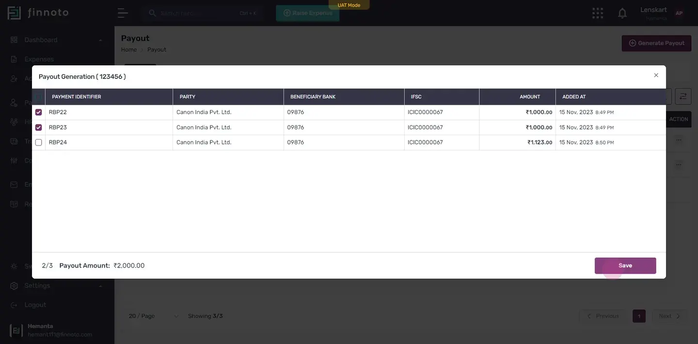 After selection, a summary displaying the total selected payments will be shown.