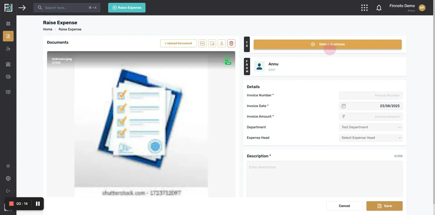 Above the document, there are buttons for uploading more documents, table view, zooming in/out of the document, and down