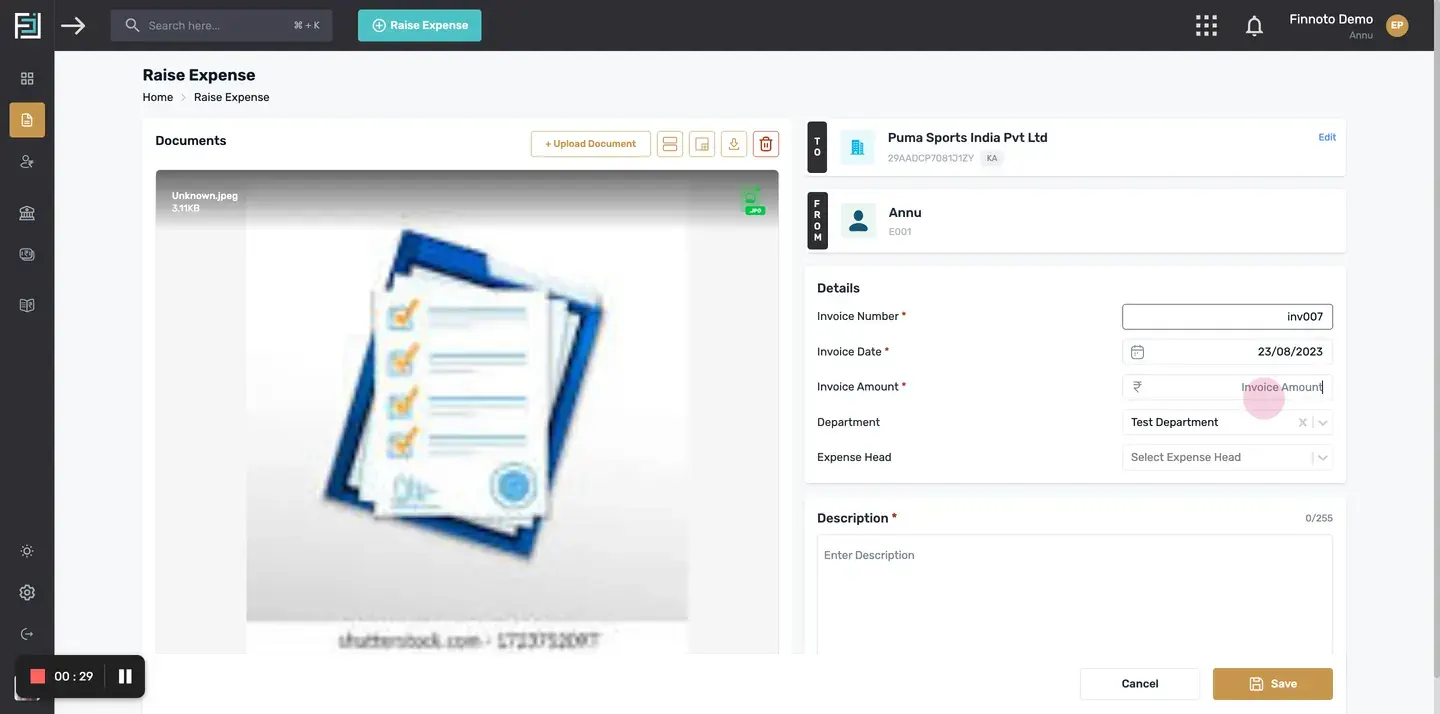Enter the Invoice amount of the reimbursement.