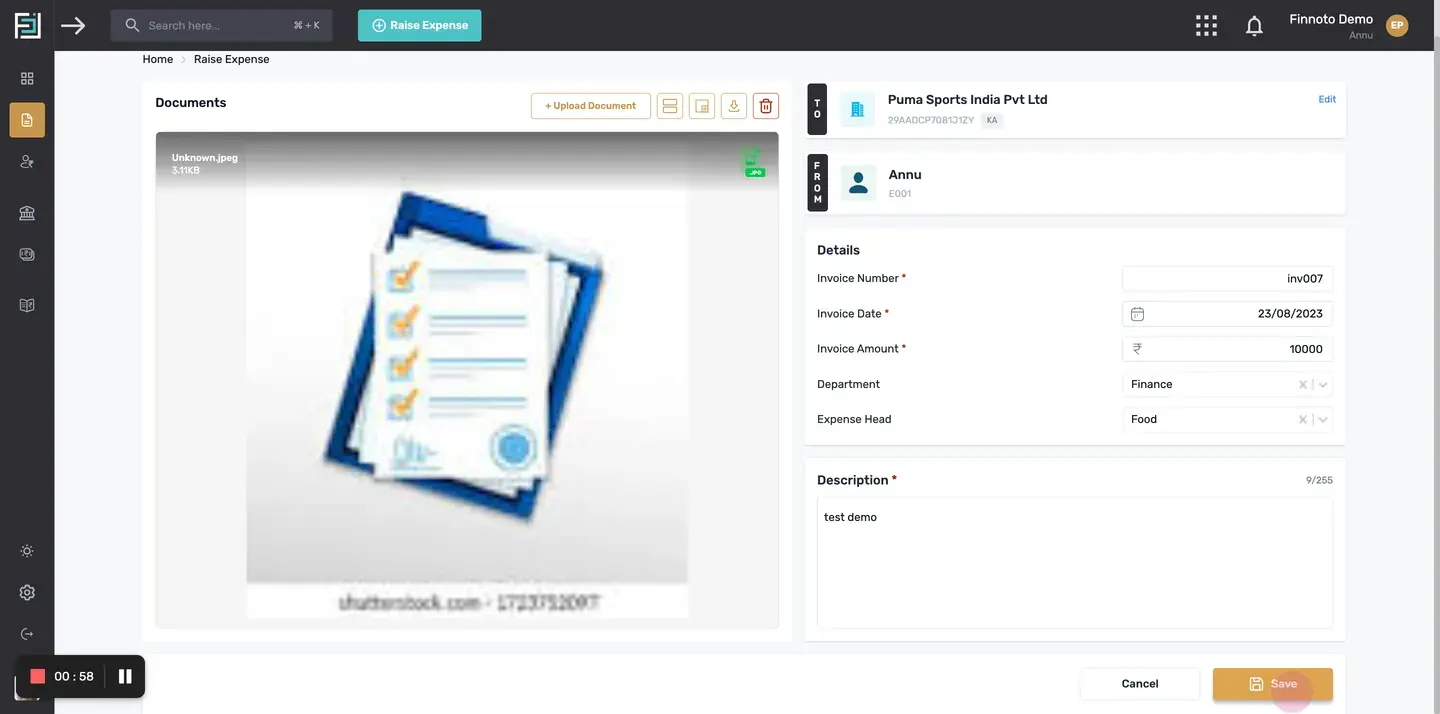 After filling in all the details, click the save button to save the reimbursement.