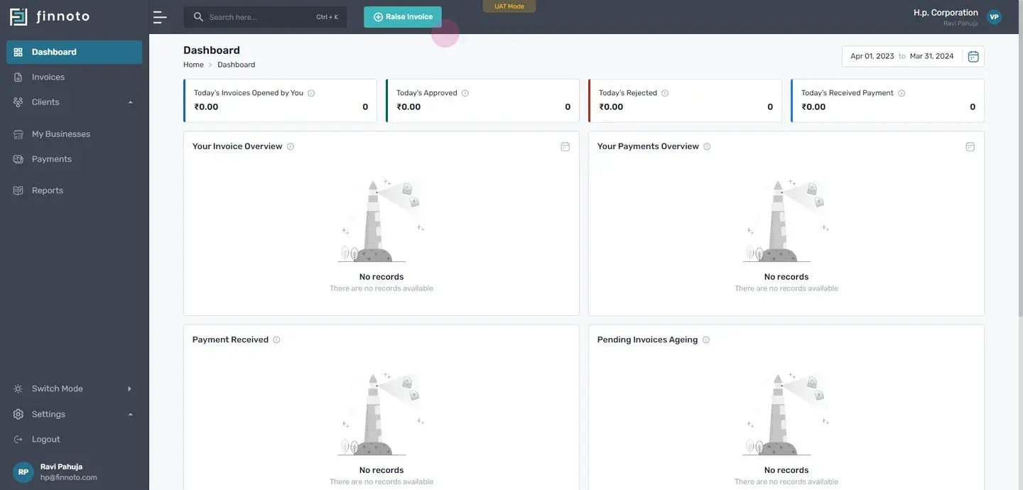On the dashboard, locate the raise invoice button