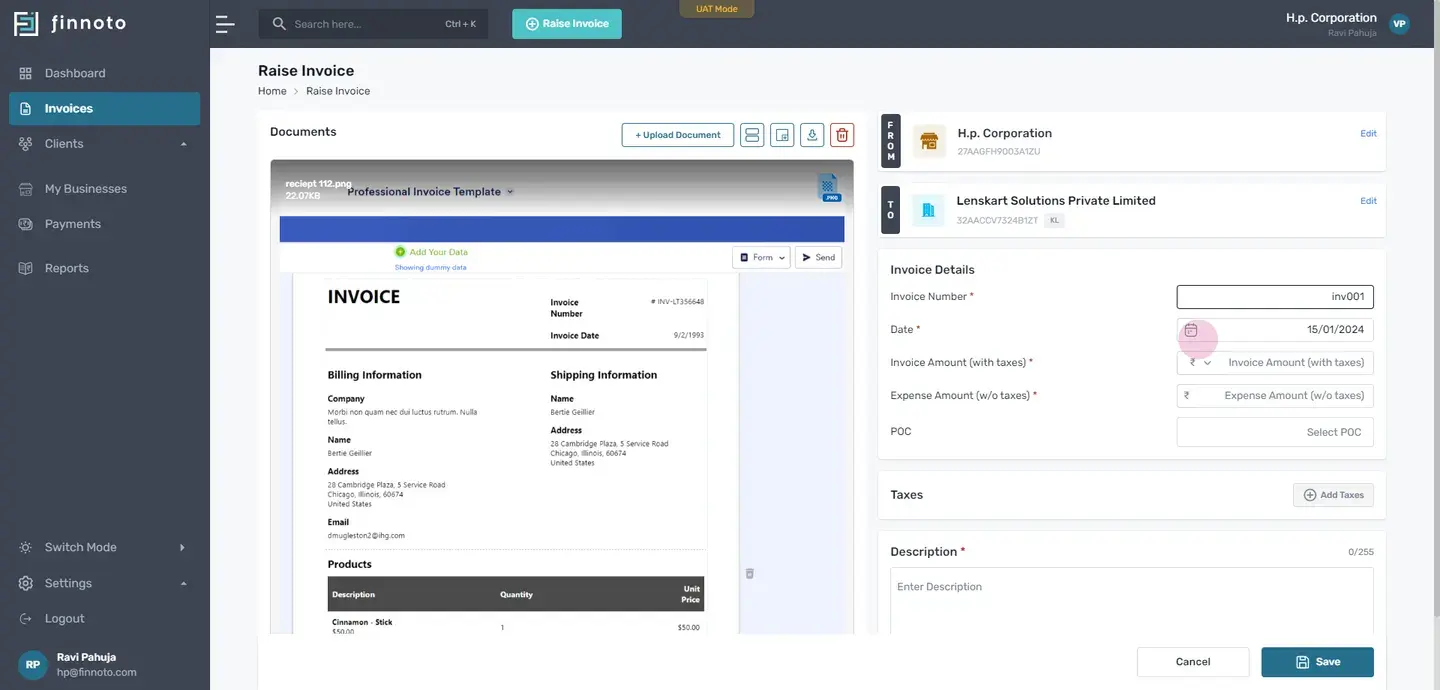 Select your invoice date