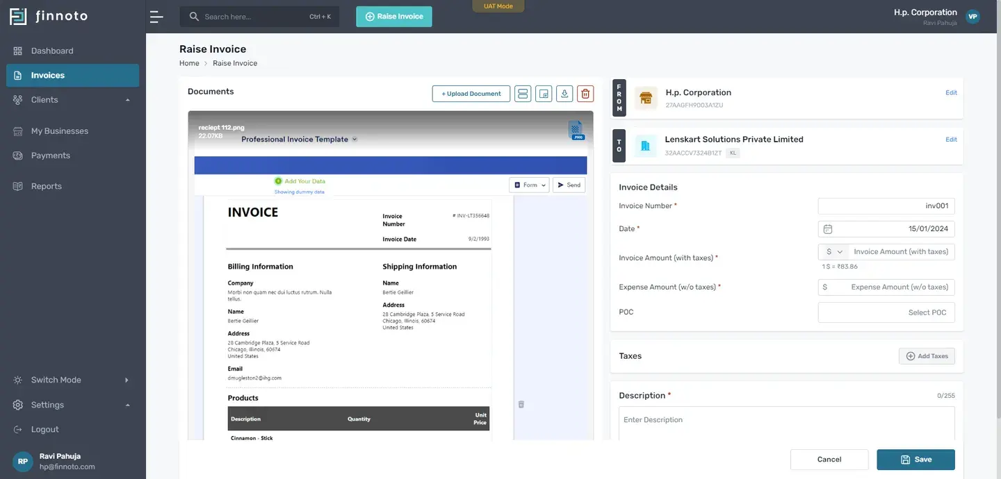 Please note that the available currencies options are influenced by your client's preferences, ensuring a seamless invoi