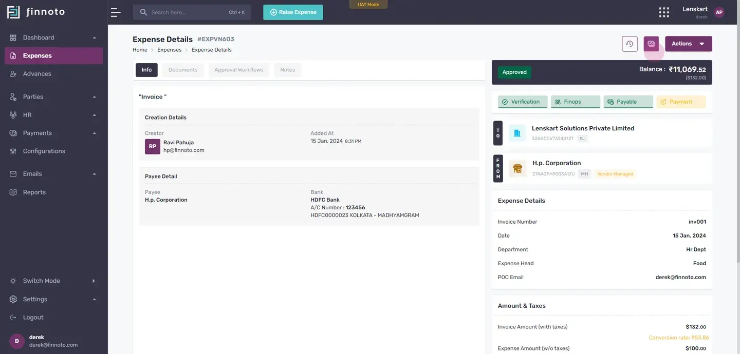 Select the record payment option