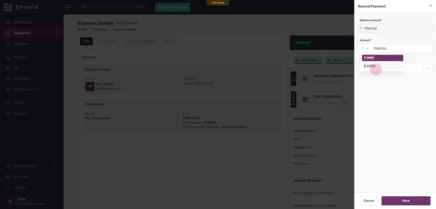 You will be able to find the currency in which this invoice was created. So if you want to make a payment with this inte