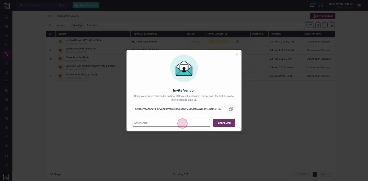 Enter your vendor's email address